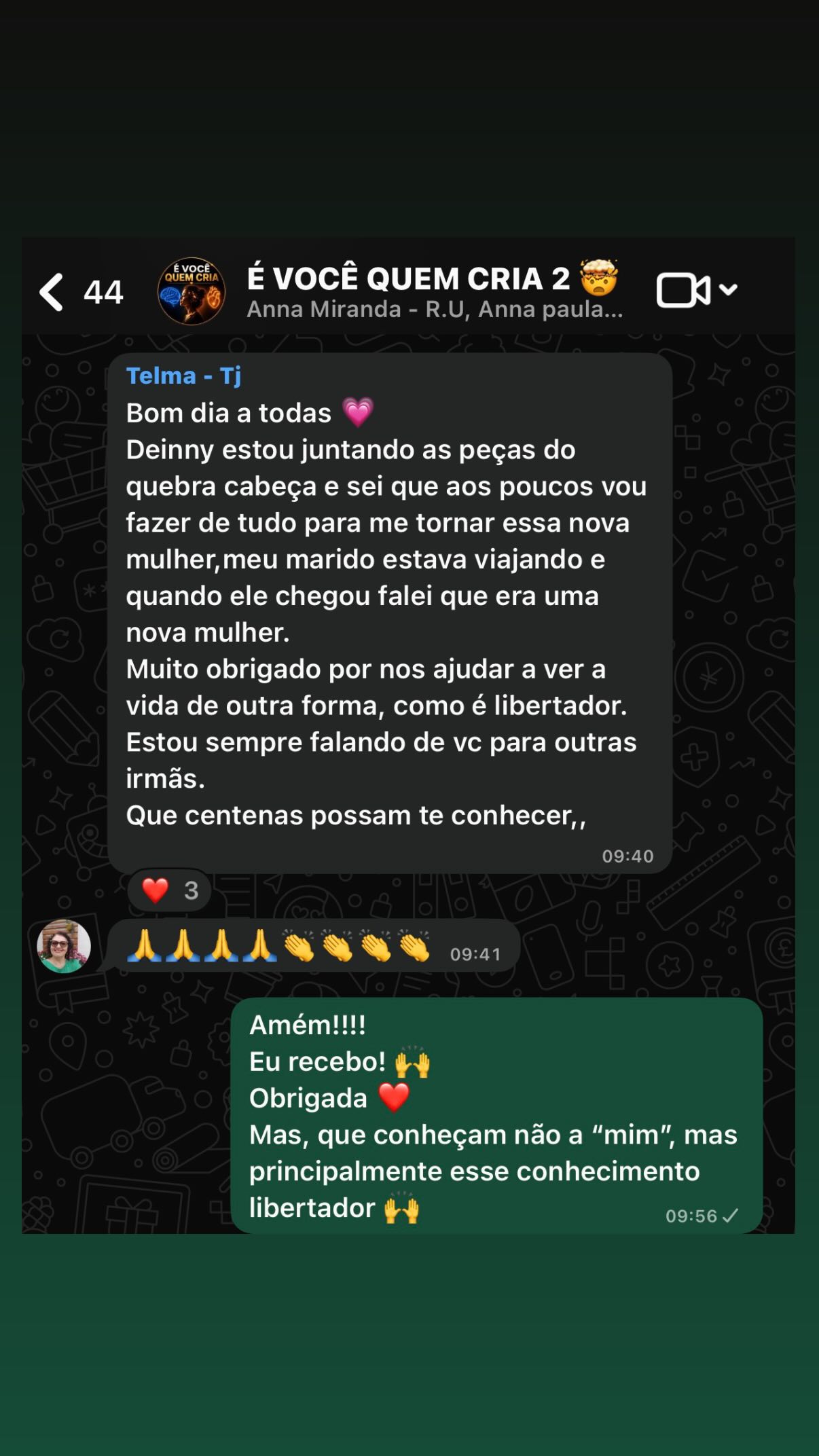 Depoimento de aluna 1 do Método É Você Quem Cria