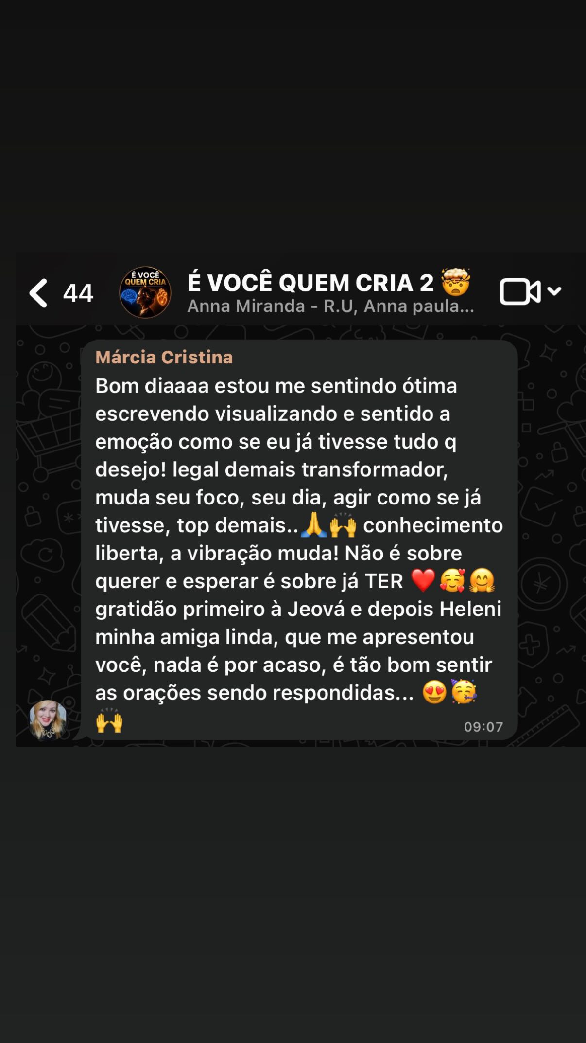 Depoimento de aluna 4 do Método É Você Quem Cria
